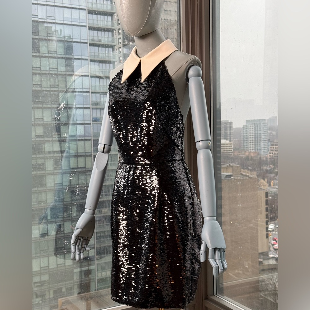 🆕 BRONX & BANCO 🧿 NWOT Wednesday Black Sequin Halterneck Mini Dress Sz M US 6 - Picture 5 of 16